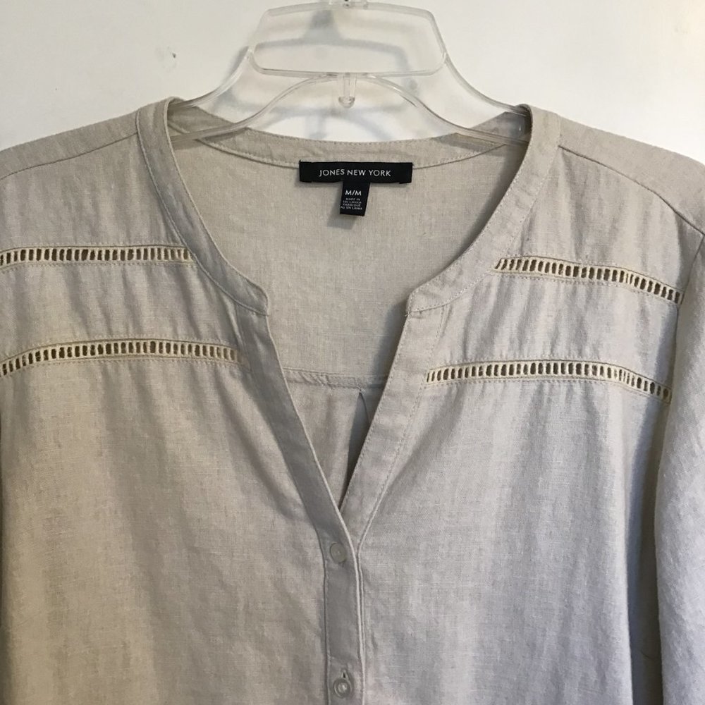 JONES New York Linen Button Front Blouse - Picture 2 of 7